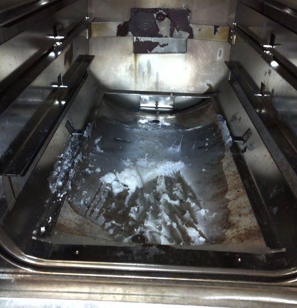 Industrial freezer interior with ice buildup