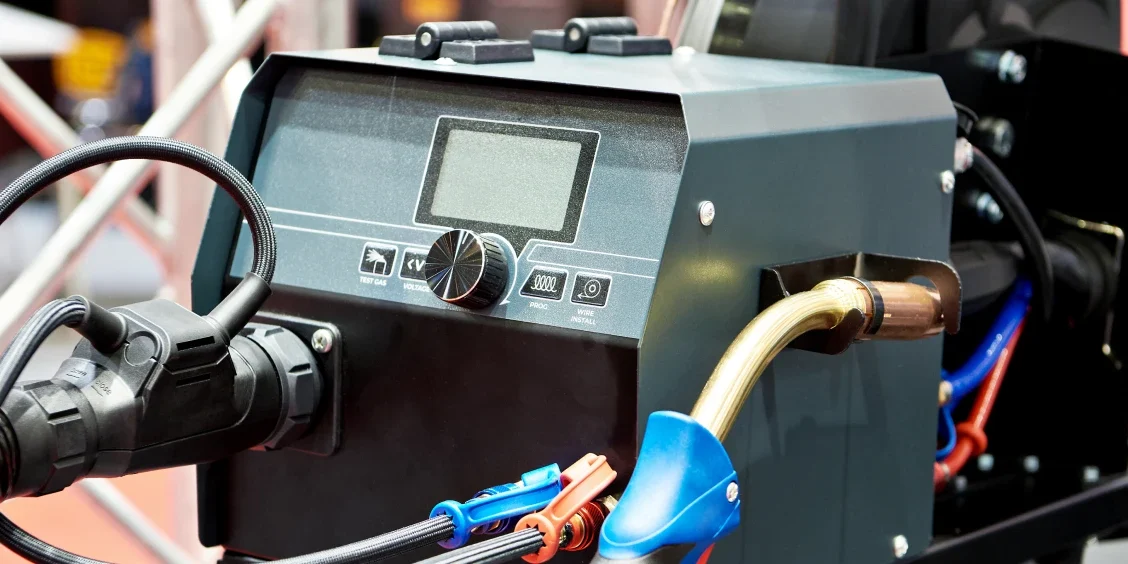 Welding machine display and connectors